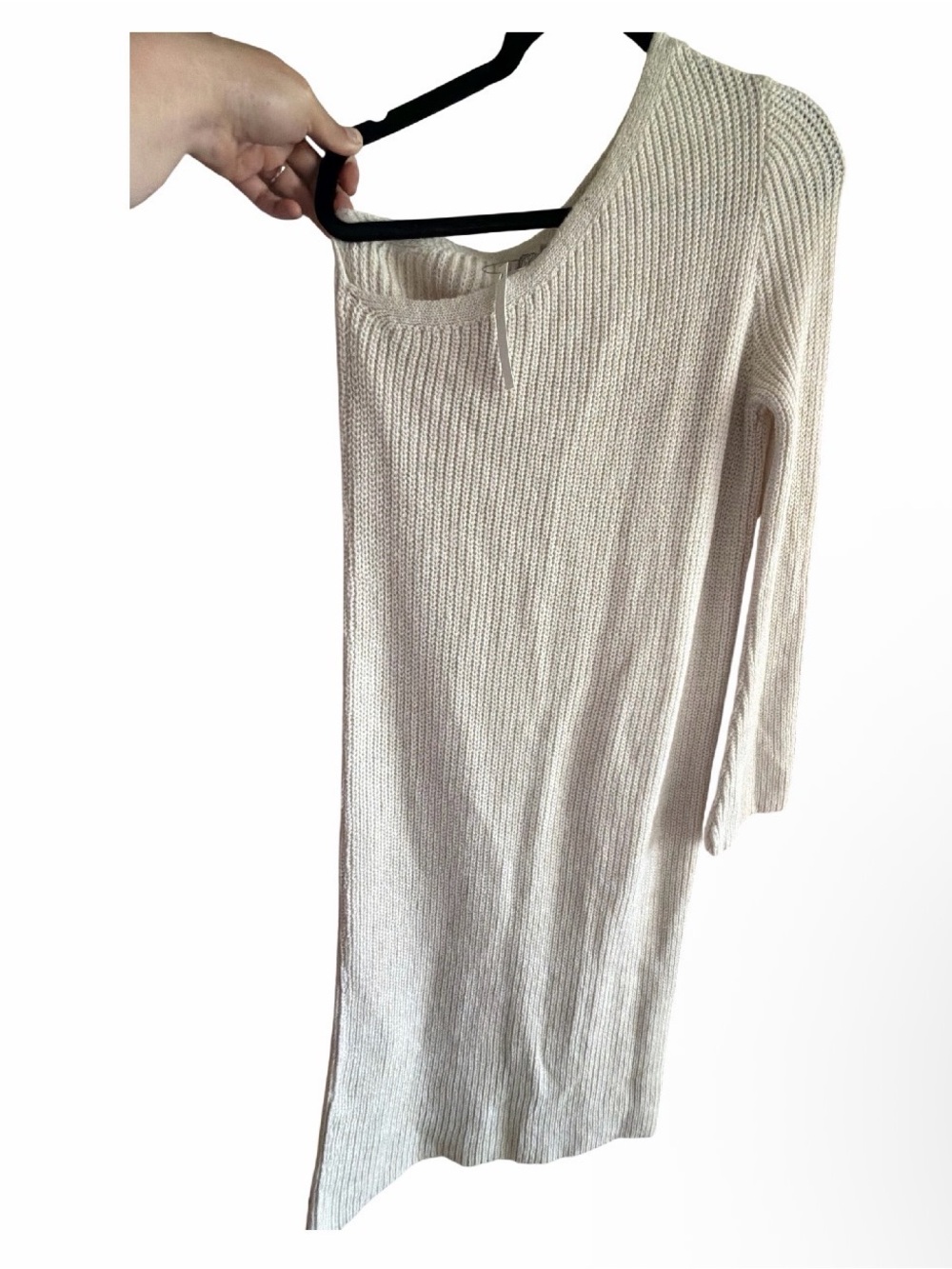 ASOS Cream one sleeve Off-the-Shoulder Ribbed Knit Sweater Dress
